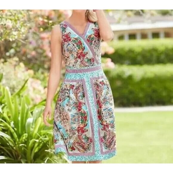 Talbots Novelty Print Italian Cafe Colourful Vacation Dress 12 - Picture 1 of 8